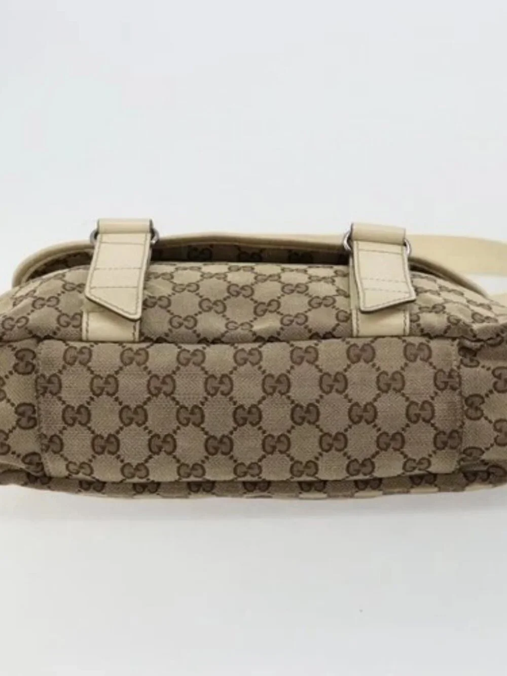 GUCCI GG Canvas Shoulder Bag Beige Silver 145859 Auth 181188